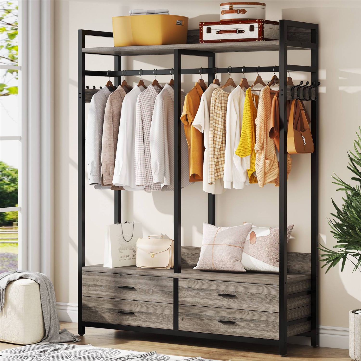 FaFurn - Garment Rack Clothes with 4 Storage Drawers