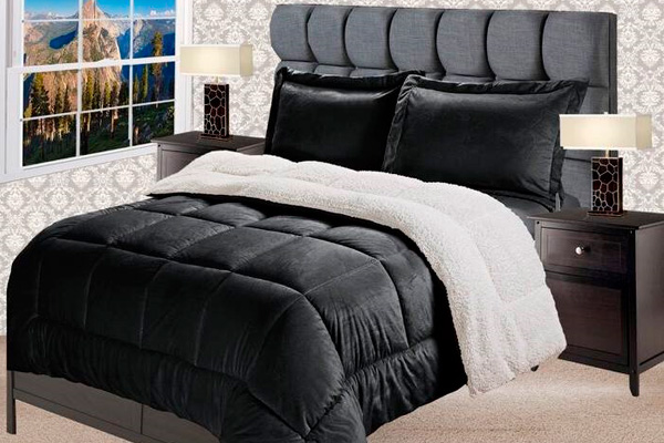 FaFurn Full Size 3-Piece Resistant Comforter Set - Black, Cozy Faux Fur/Polyester