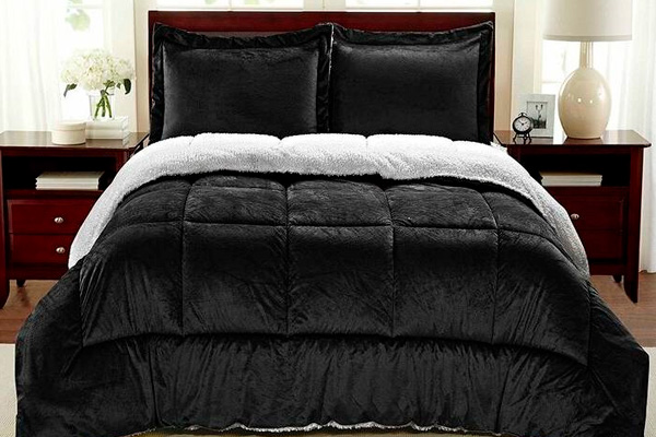 FaFurn Full Size 3-Piece Resistant Comforter Set - Black, Cozy Faux Fur/Polyester