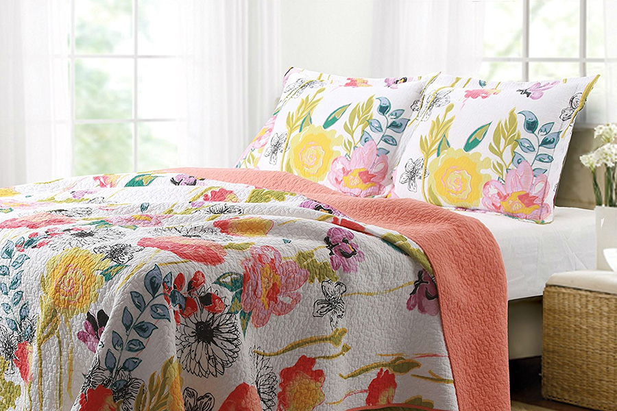 FaFurn - 3-Piece Cotton Quilt Set with Floral Pattern