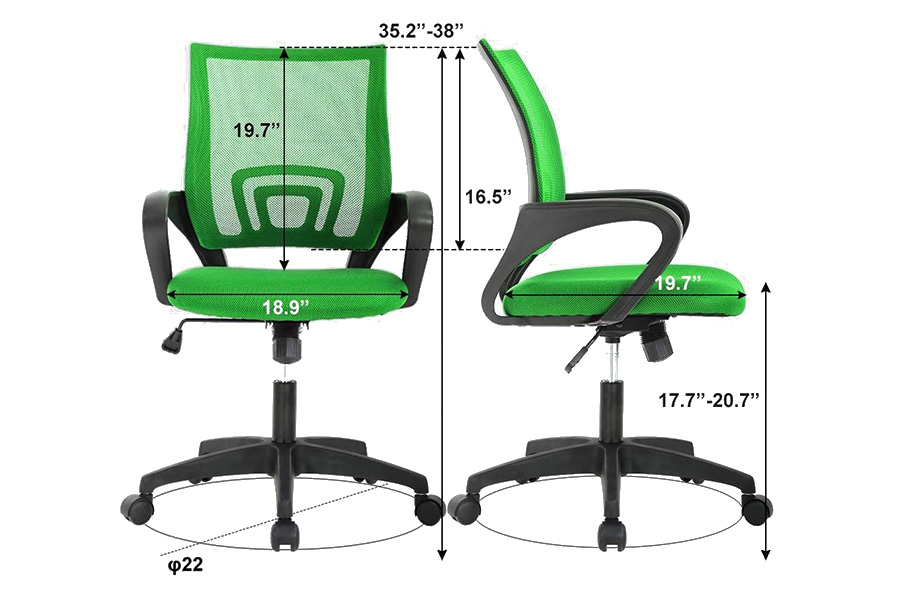 FaFurn Modern Mid-Back Ergonomic Mesh Office Desk Chair with Armrest On Wheels - Green/Black