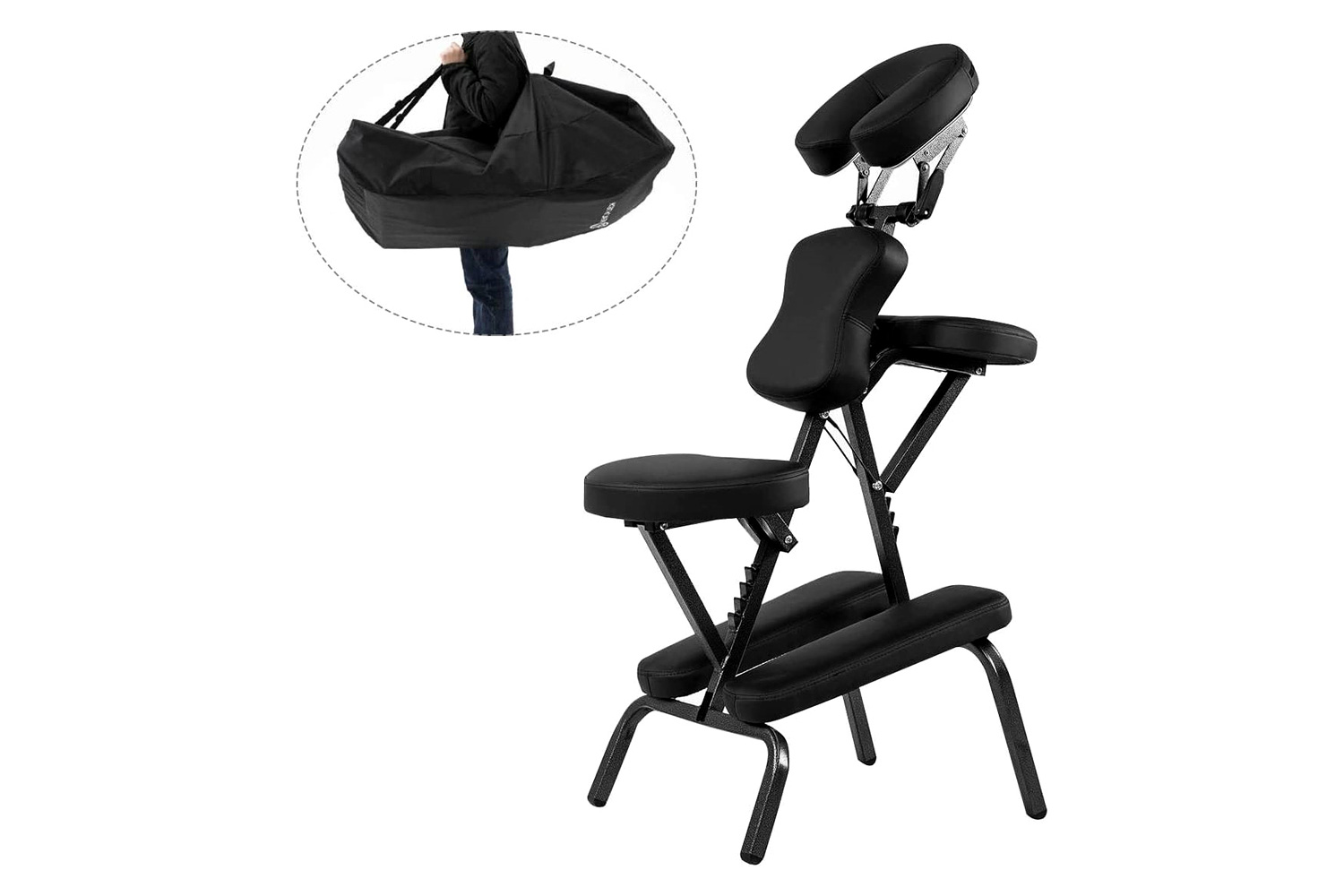 FaFurn - Black Portable Massage Tattoo Chair with Carrying Bag