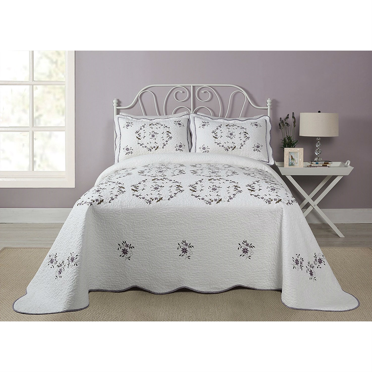 FaFurn - King Size Bedspread with Scalloped Edges in White, Cotton