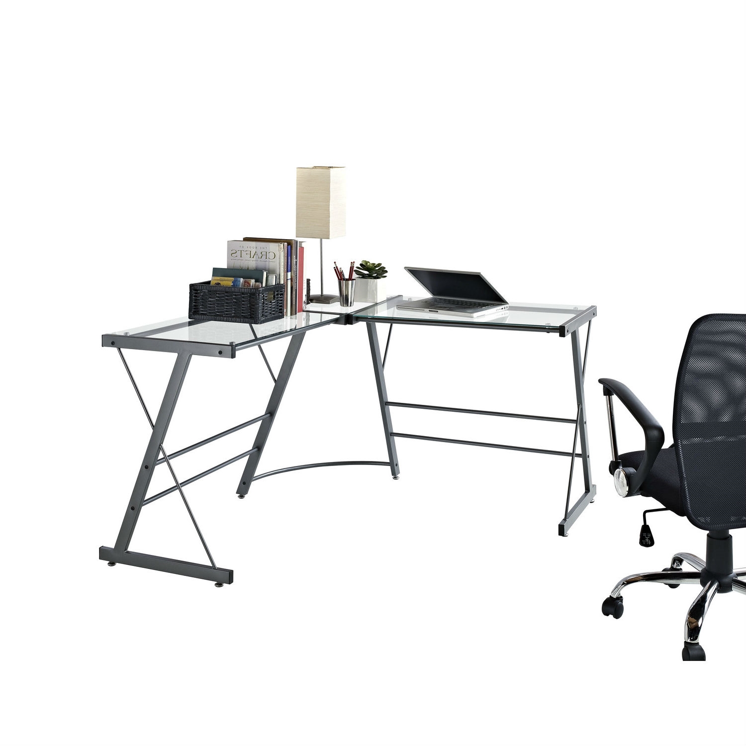 FaFurn - L-Shape Computer Writing Table in Gray, Metal