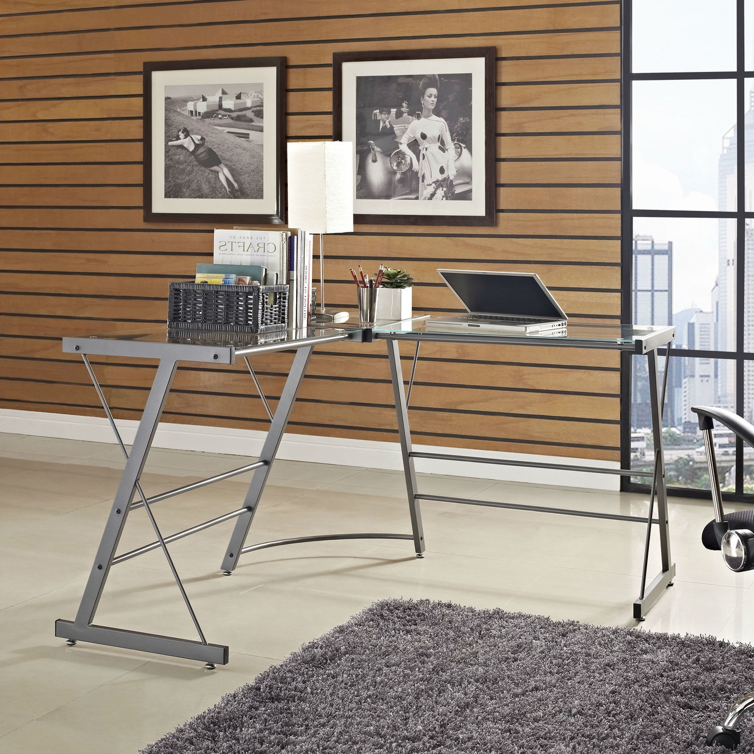 FaFurn - L-Shape Computer Writing Table in Gray, Metal