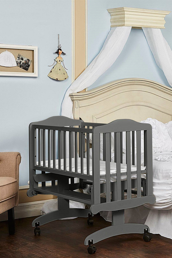 FaFurn - Gray Rock a Bye Baby Glider Cradle with Locking Casters and Crib Mattress