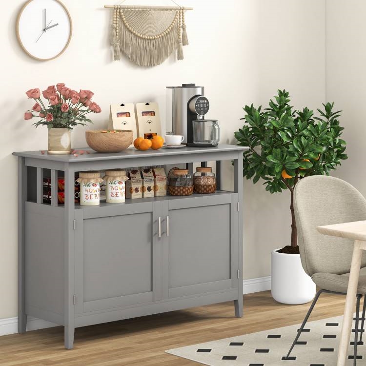 FaFurn Sideboard Buffet with Open Storage Shelf - Gray, Wood