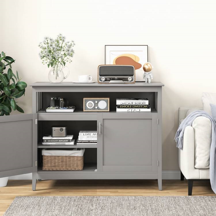 FaFurn Sideboard Buffet with Open Storage Shelf - Gray, Wood