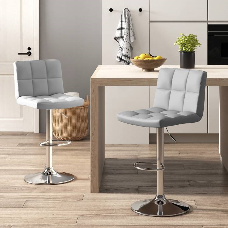 FaFurn Set of 2 Modern Adjustable Barstool with Comfortable PU Leather Seat - Gray