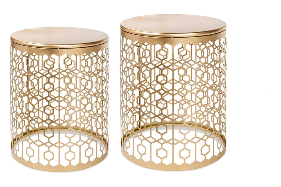 FaFurn Circle Charm Round Accent Table Nightstand Gold (Set of 2)