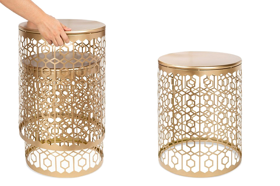 FaFurn Circle Charm Round Accent Table Nightstand Gold (Set of 2)