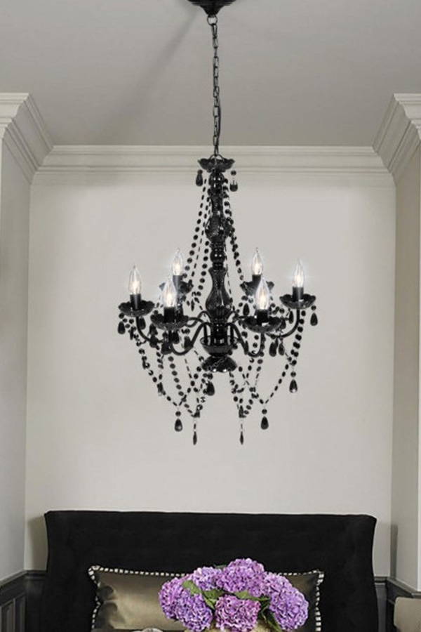 FaFurn - 6 Light Gothic Gypsy Pendant Black Crystal Candle Ceiling Chandelier