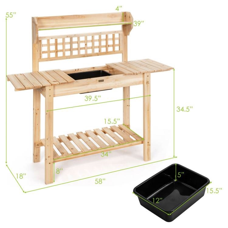 FaFurn - Outdoor Garden Potting Bench Table with Bottom Shelf and Removeable Sink in Natural, Wood