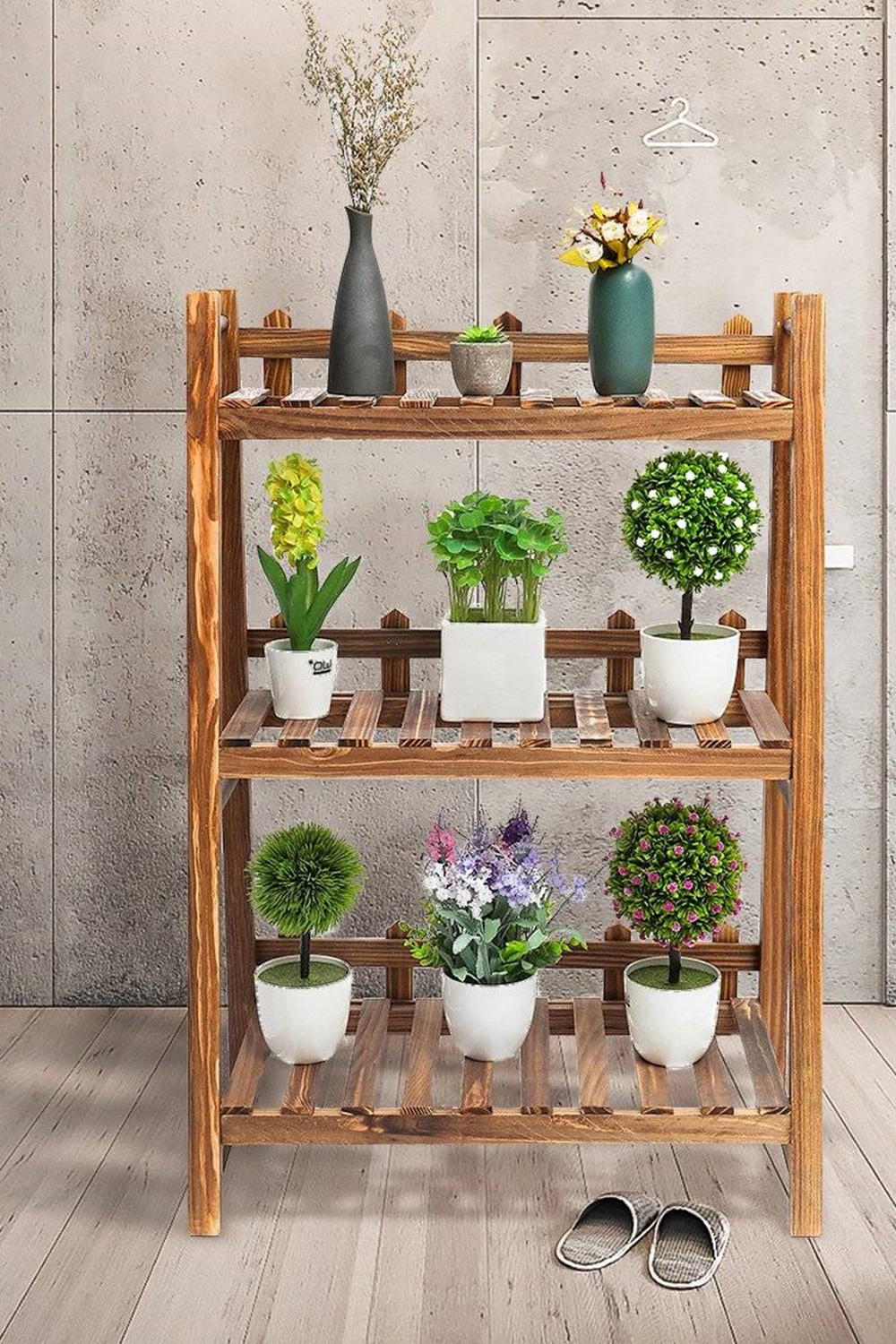 FaFurn - Indoor Outdoor Solid Wood 3 Shelf Folding Plant Stand Planter Shelves