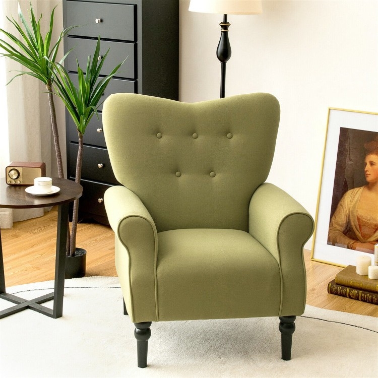 FaFurn Retro Accent Chair with Stylish Espresso Wood Legs - Green