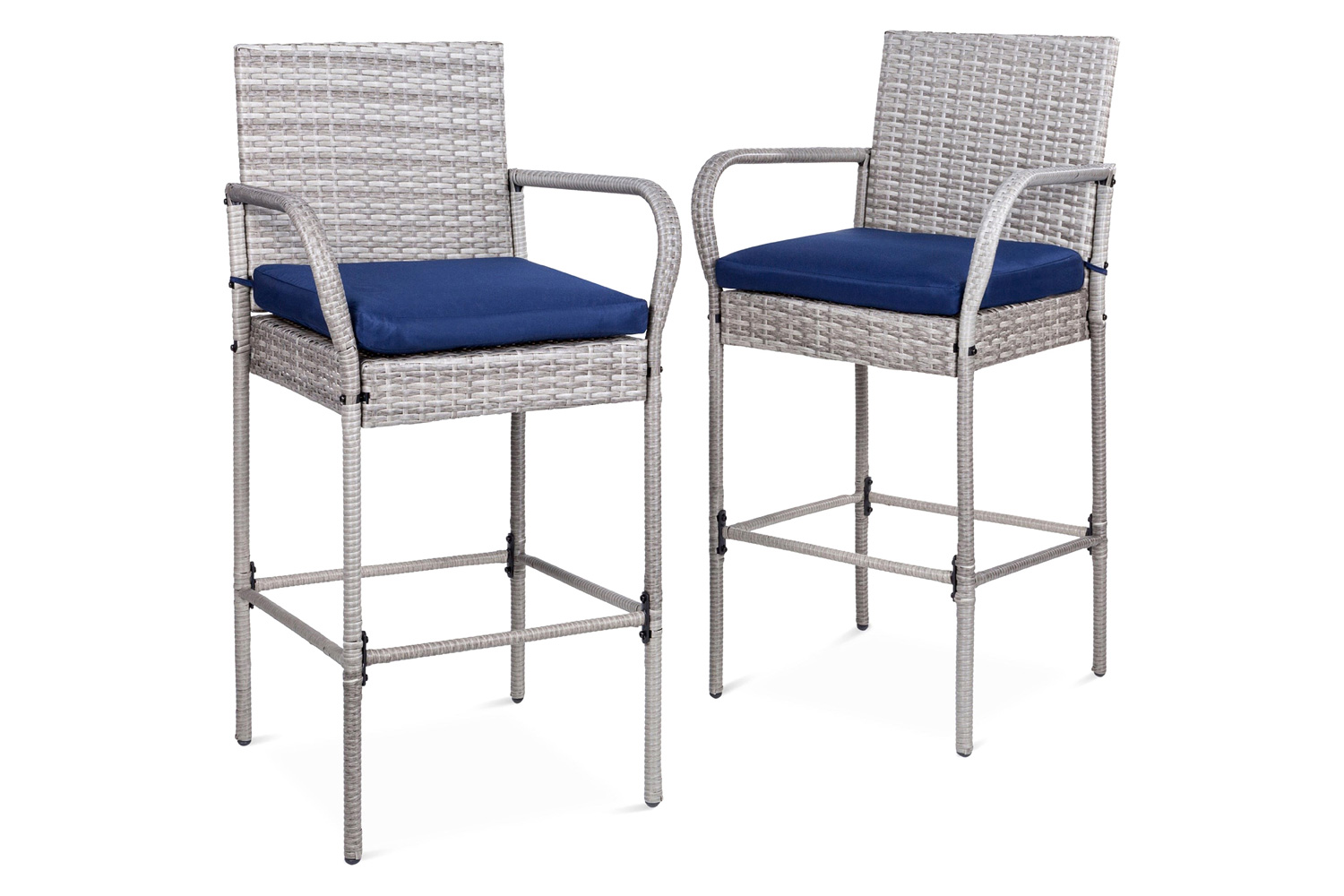 FaFurn - Indoor/Outdoor Wicker Bar Stools with 2 Cushions (Set of 2)