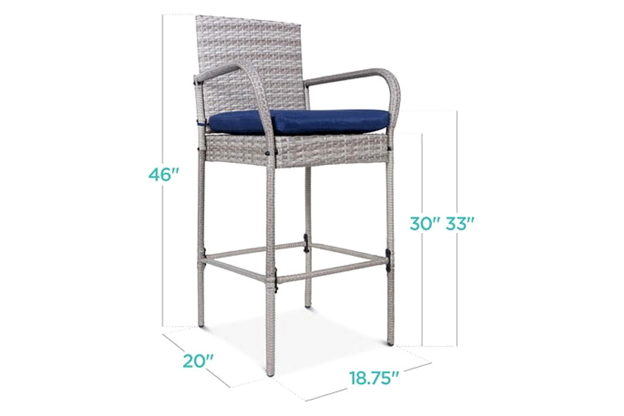 FaFurn Indoor/Outdoor Wicker Bar Stools with 2 Cushions (Set of 2) - Gray/Blue