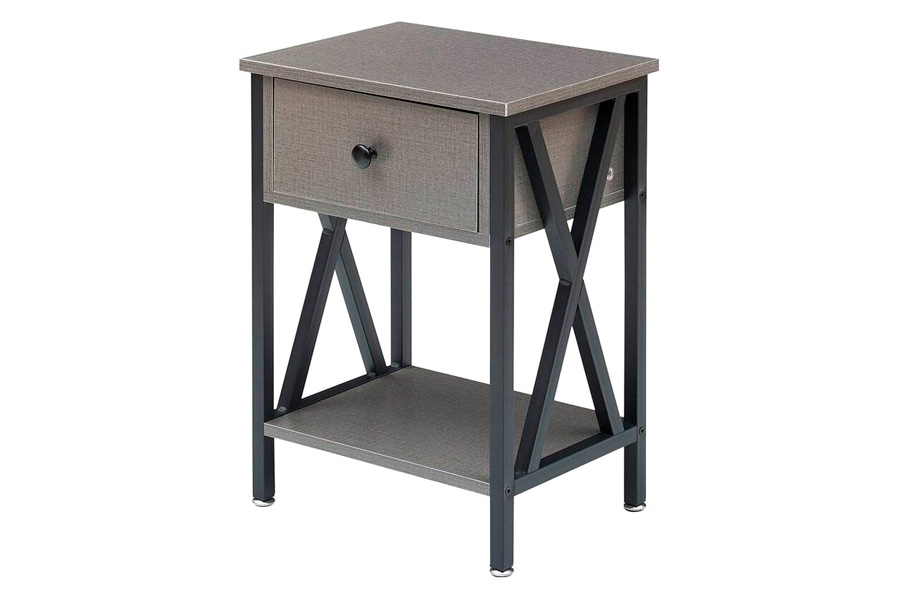 FaFurn™ Set of 2 End Table with 1 Drawer - Gray/Black, Metal/MDF