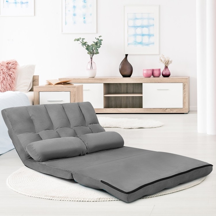 FaFurn Sofa-Bed with Adjustable Back - Gray, Faux Suede