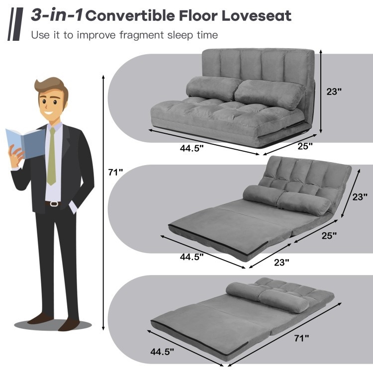 FaFurn Sofa-Bed with Adjustable Back - Gray, Faux Suede