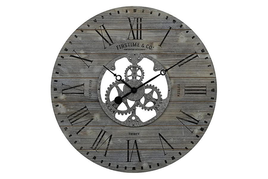 FaFurn Industrial Farmhome Round Oversized Wall Clock - Rustic Gray