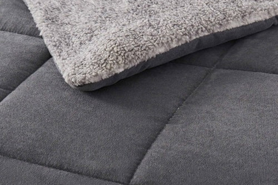 FaFurn Plush Sherpa Reversible Micro Suede Comforter Set - Gray, Full/Queen Size