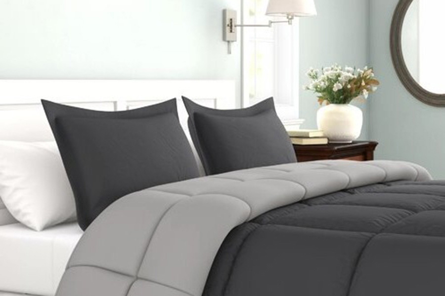 FaFurn Traditional Microfiber Reversible 3 Piece Comforter Set - Gray, Full/Queen Size