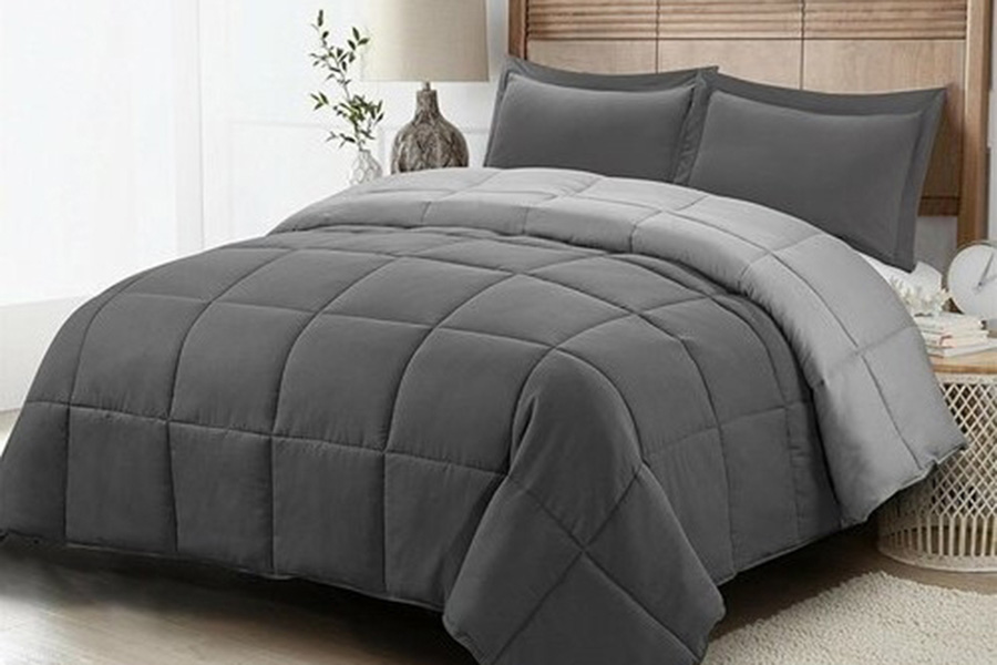 FaFurn Traditional Microfiber Reversible 3 Piece Comforter Set - Gray, Full/Queen Size