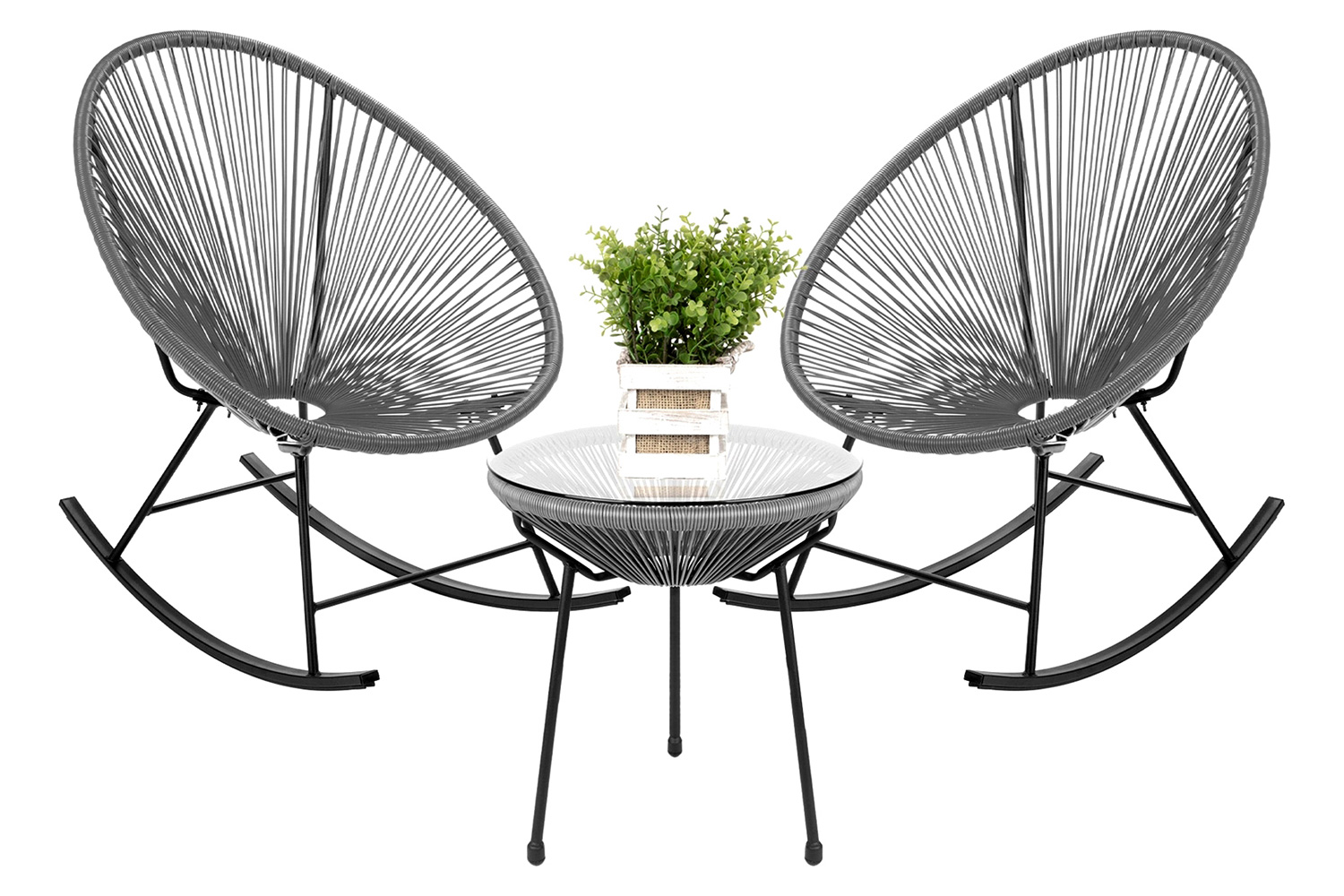 FaFurn - 3 Piece Oval Patio Woven Rocking Chair Bistro Set