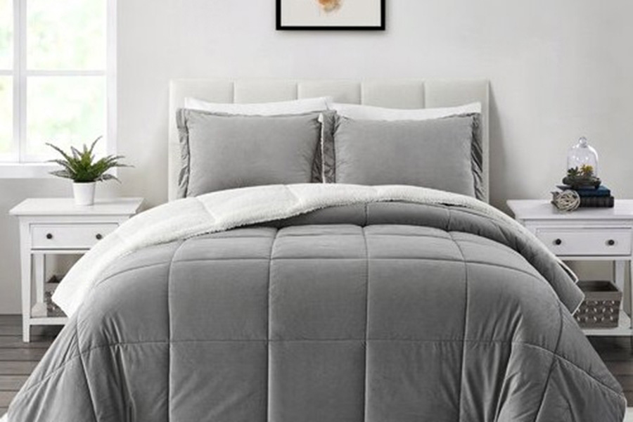 FaFurn Plush Microfiber Reversible Comforter Set - Gray, Queen Size