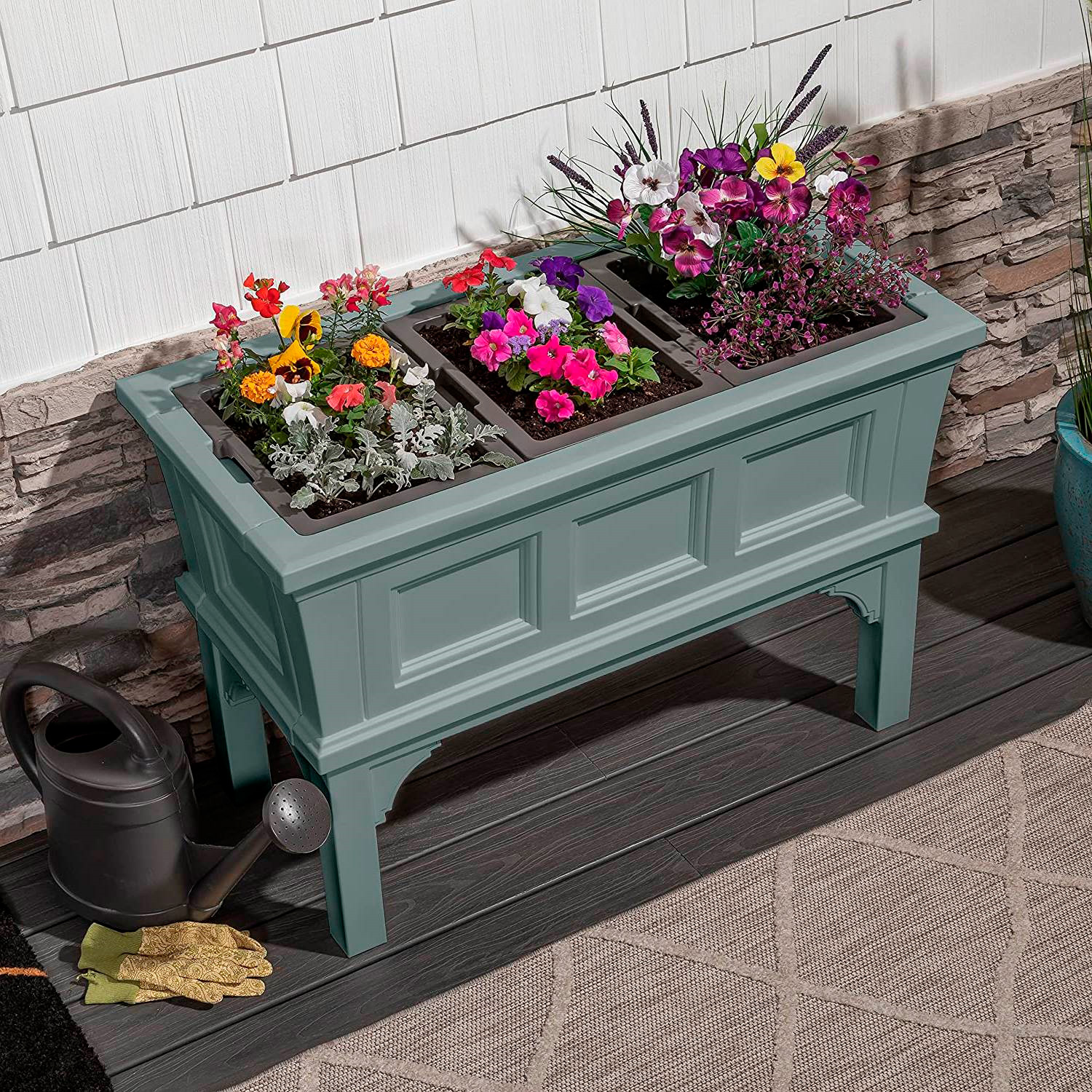 FaFurn - Outdoor Raised Garden Bed Planter Box with 3 Removeable Trays in Green, Plastic