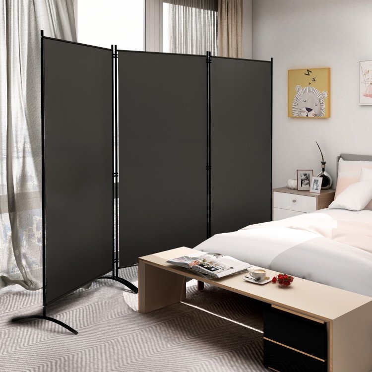 FaFurn 3-Panel Room Divider Screen with Steel Base and Heavy Duty Hinges - Gray