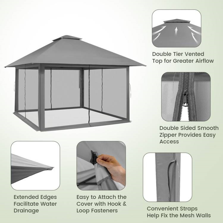 FaFurn Outdoor Canopy with Mesh Mosquito Netting Sidewalls - Gray