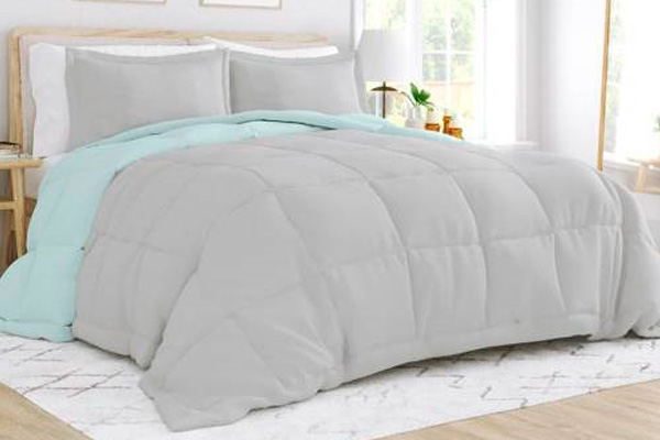 FaFurn Full/Queen Size 3-Piece Reversible Comforter Set - Aqua Blue/Gray, Microfiber