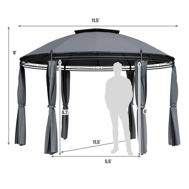 FaFurn Gazebo Canopy with Polyester Privacy Curtain - Gray, Metal/Polyester