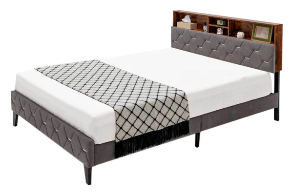 FaFurn - Platform Bed with Storage Headboard