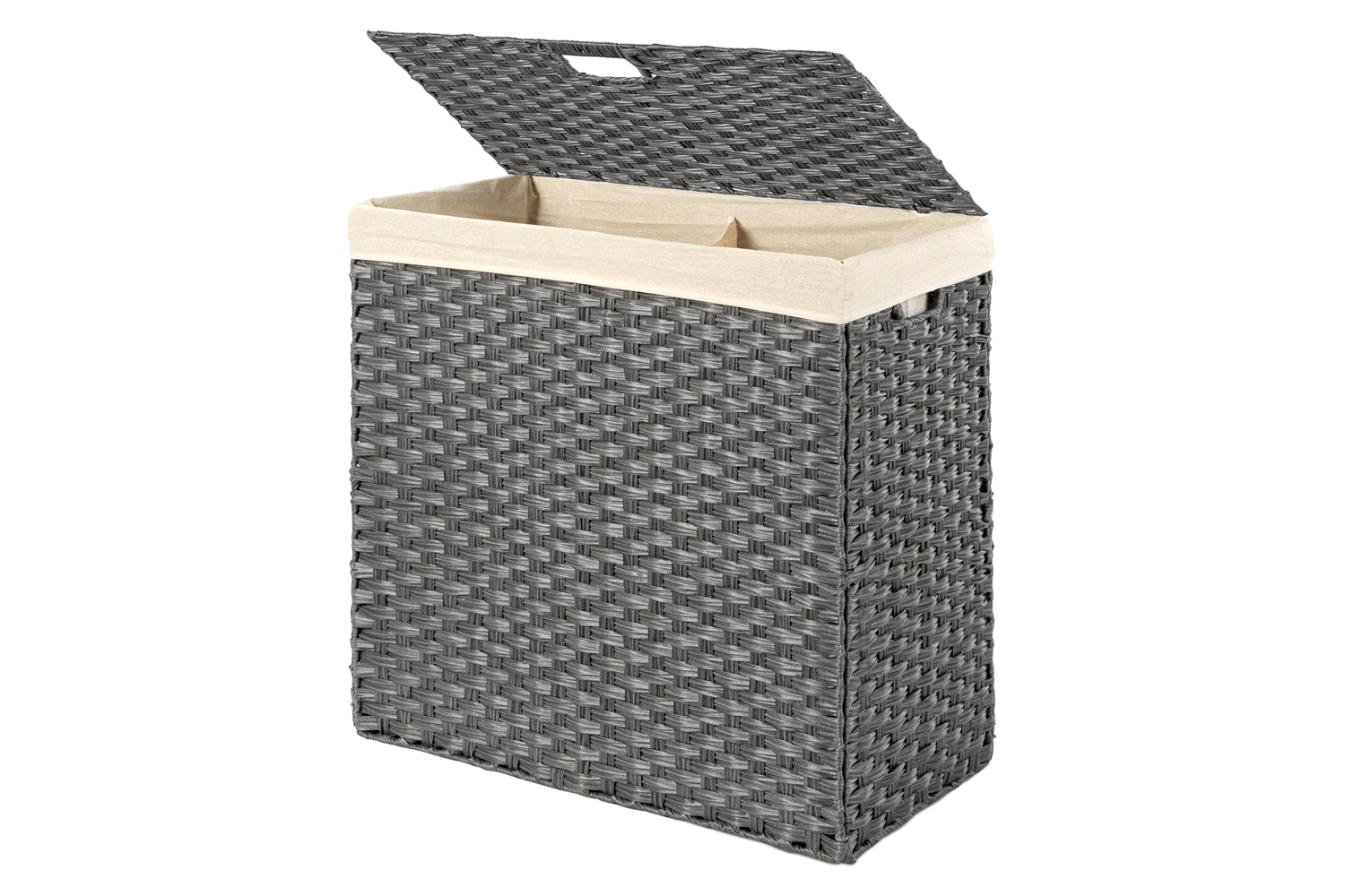 FaFurn - Folding 2-Bin Pe Wicker Linen Liner Laundry Hamper with Handles