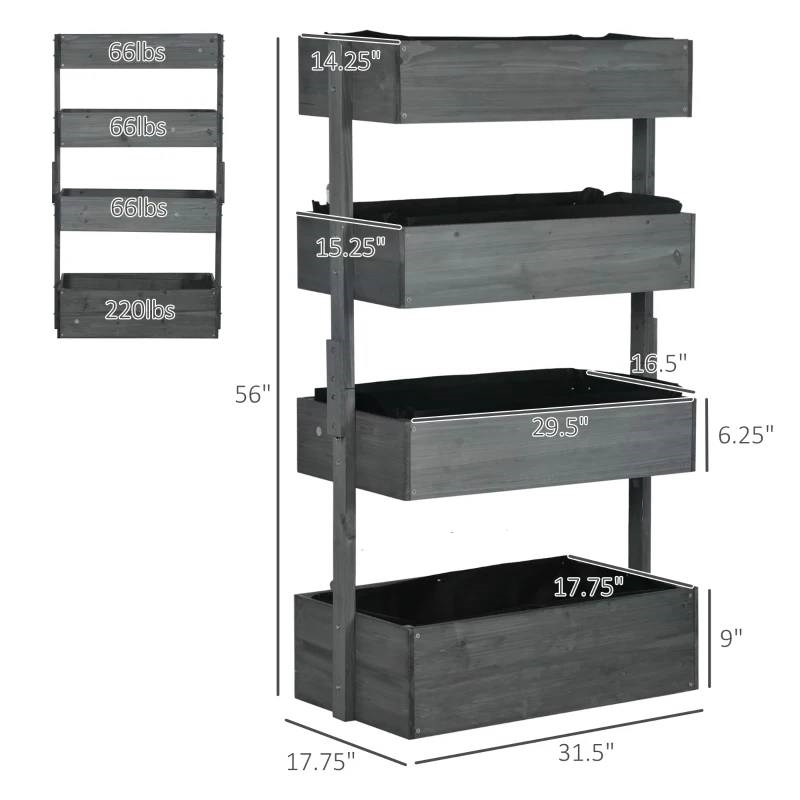 FaFurn 4-Tier Vertical Raised Bed Planter Box - Gray, Wood