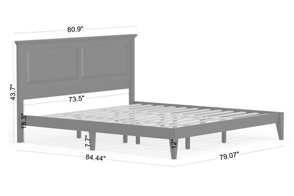 FaFurn Traditional King Size Platform Bed with Headboard - Gray, Wood