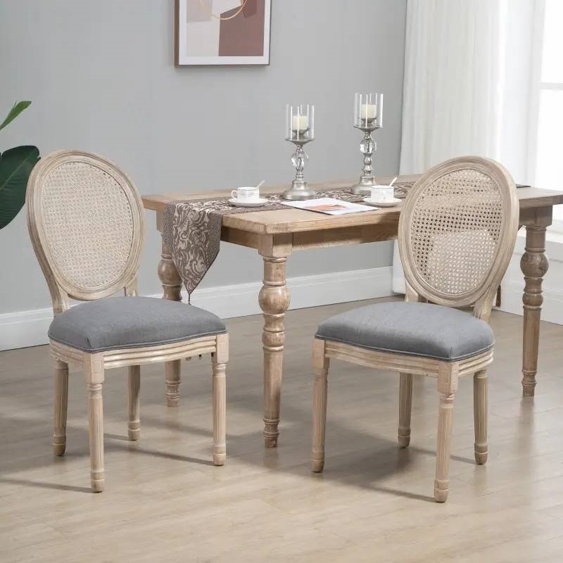 FaFurn Set of 2 Vintage Dining Chairs - Gray/Beige