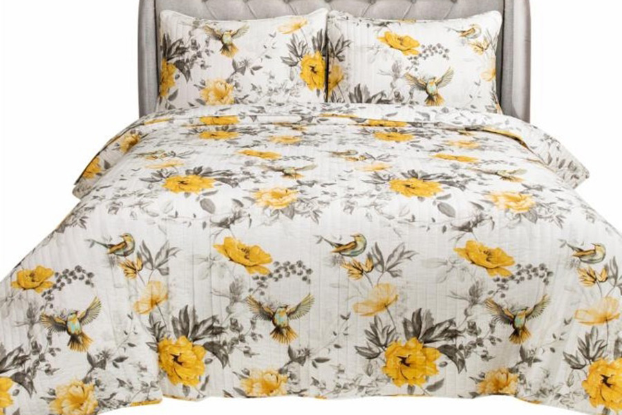 FaFurn - 3 Piece Reversible Floral Birds Cotton Quilt Set