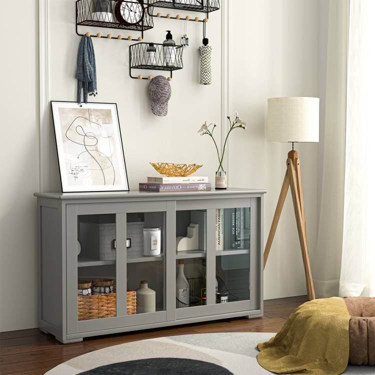 FaFurn Sideboard Buffet with Glass Sliding Door - Gray, Wood