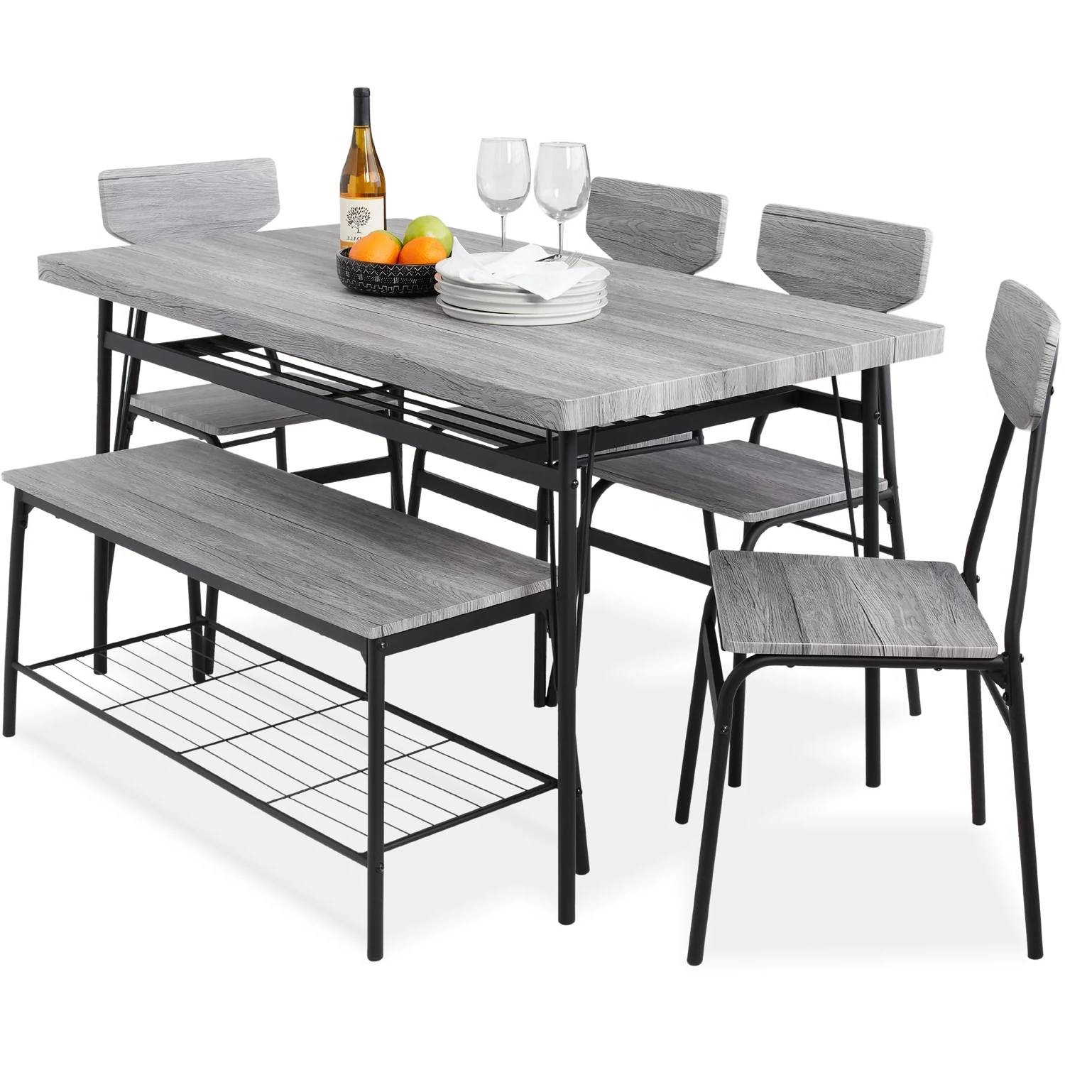 FaFurn - 6-Piece Modern Dining Set with Table 4 Chairs and Storage Bench