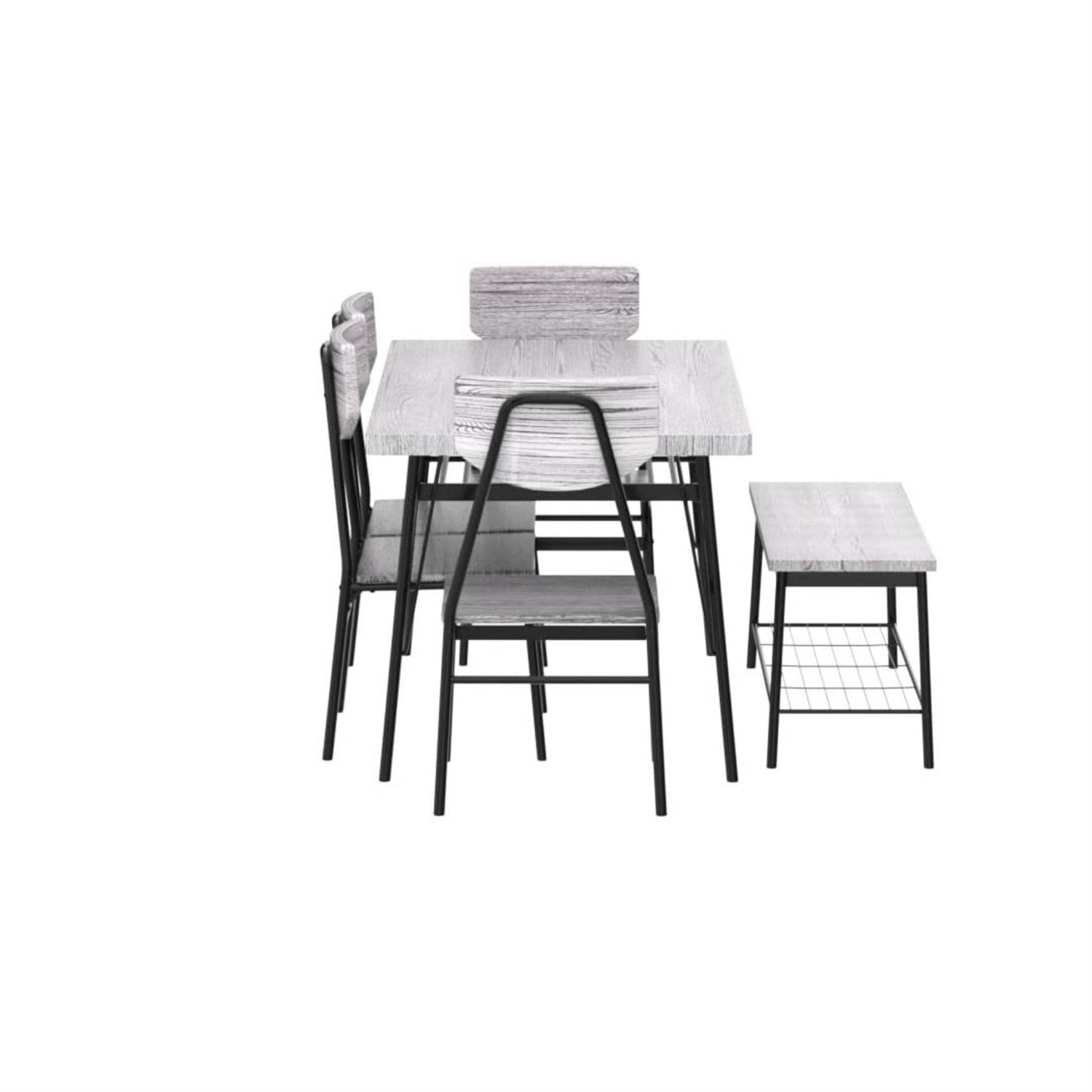 FaFurn 6-Piece Modern Dining Set with Table 4 Chairs and Storage Bench - Gray, Wood