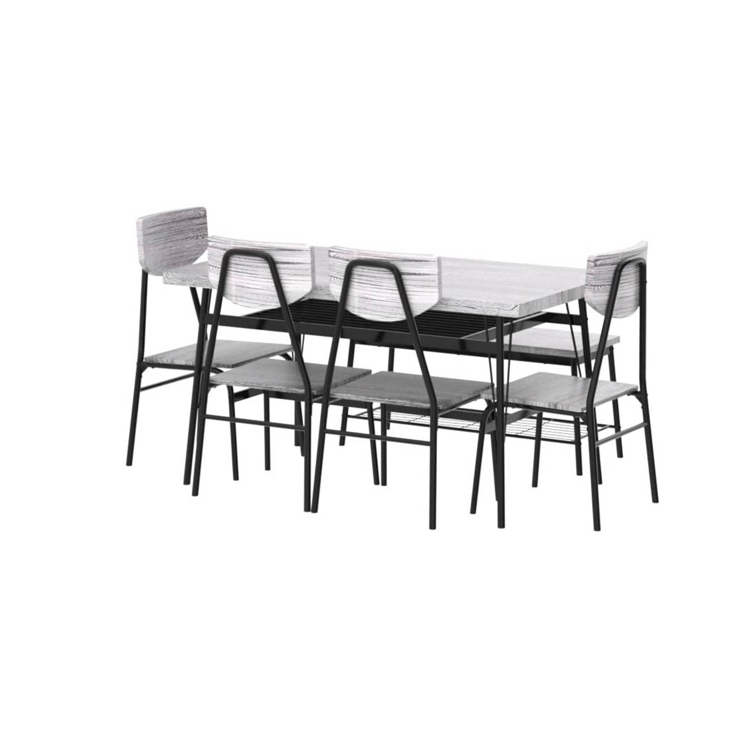 FaFurn 6-Piece Modern Dining Set with Table 4 Chairs and Storage Bench - Gray, Wood