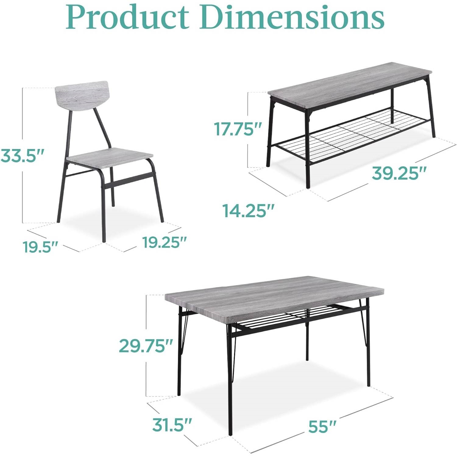 FaFurn 6-Piece Modern Dining Set with Table 4 Chairs and Storage Bench - Gray, Wood