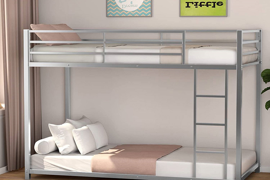 FaFurn Twin Over Twin Low Profile Modern Bunk Bed Frame - Silver