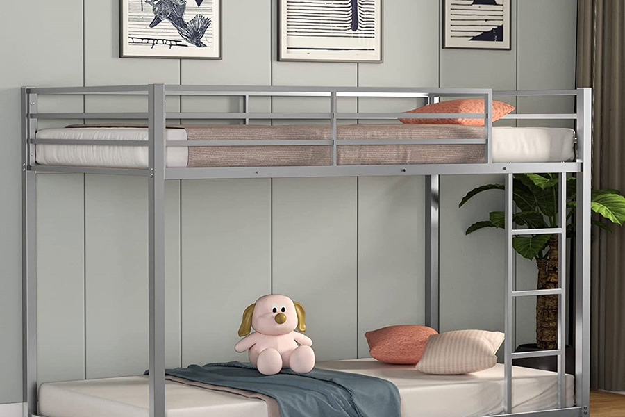 FaFurn Twin Over Twin Low Profile Modern Bunk Bed Frame - Silver