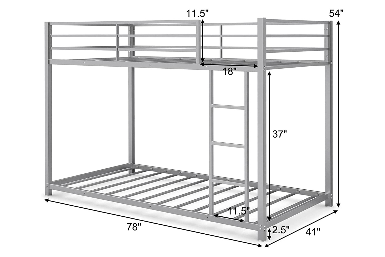 FaFurn Twin Over Twin Low Profile Modern Bunk Bed Frame - Silver