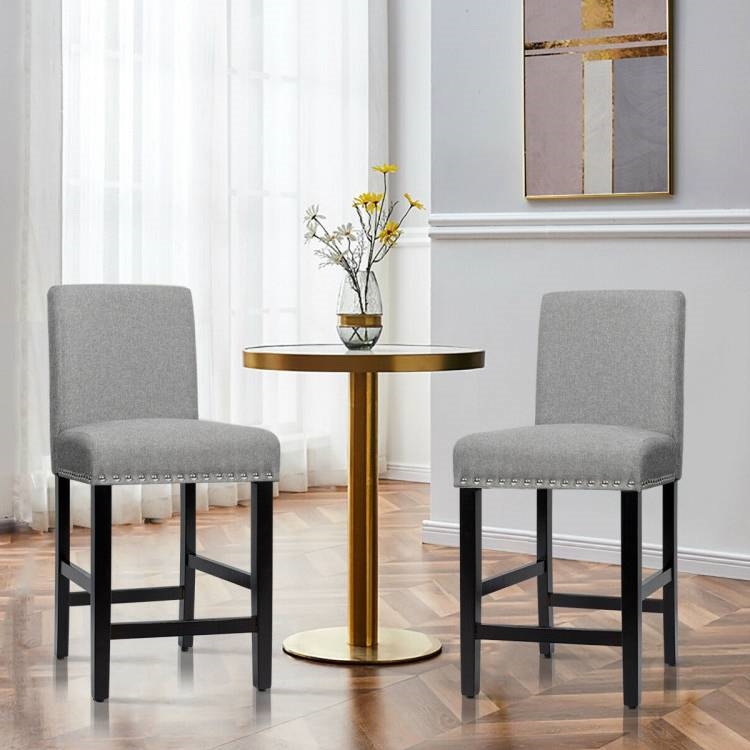 FaFurn - Set of 2 Modern Barstool with Wood Legs and Linen Seat